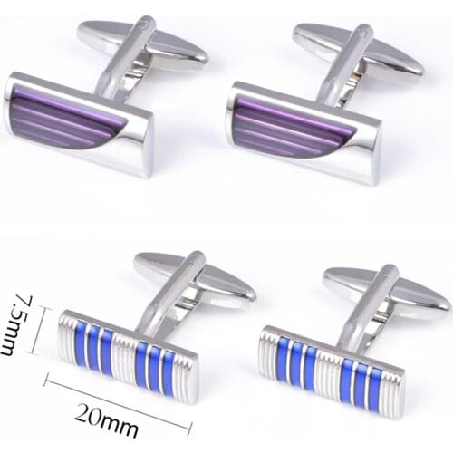 10pairs/lot Rectangle Blue/Purple Enamel Strip Cufflinks Arch Shape Business Style Cuff Link Mens Jewelry Accessory Wholesale