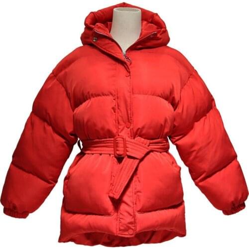2020 New Fashion Women Winter Jacket and Coat Solid Parkas Hooded Zipper Single Breasted Korean Fashion Sashes Jacket G2064