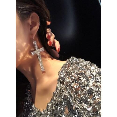 Fashion Cross Earring female Zircon Rhinestone Hip hop cross Shiny Hook Earrings Womens Earrings Ear Studs