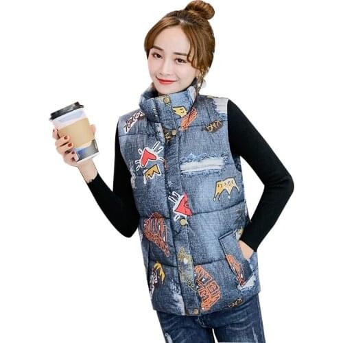 Cotton Down Vest Women 2021 Winter Loose Waistcoat All-Match Vest Jacket Cotton Cowboy Sleeveless Female Winter Waistcoat