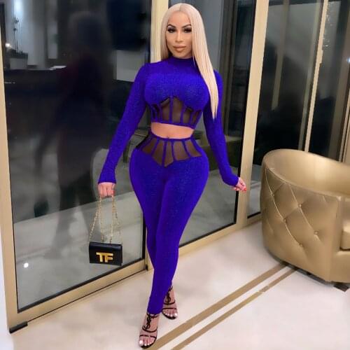 Woman Suit Summer Fashion Casual Sexy Color Mesh Stitching Two-piece 2021 Womens Clothes