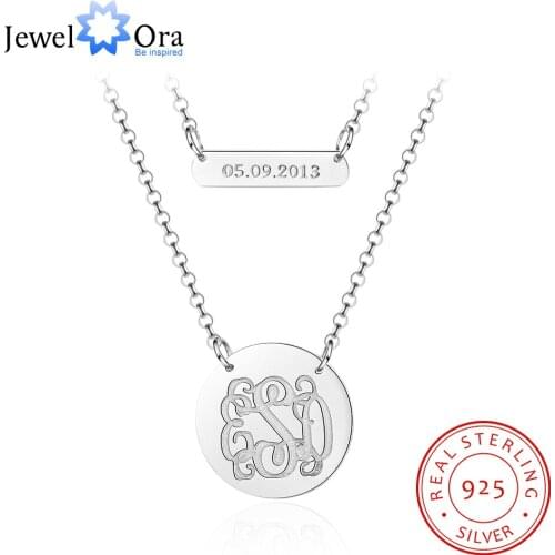 JewelOra 925 Sterling Silver Personalized Monogram Name Necklace Custom Made Date Double Chain Necklace Birthday Gift for Girls