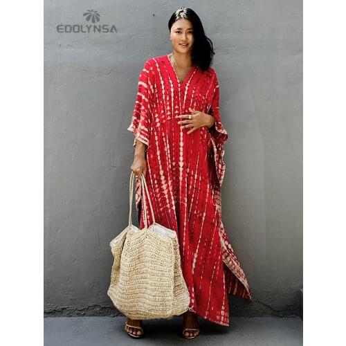 2021 Bohemian Printed V-neck Batwing Sleeve Side Split Loose Dress For Women Clothes Plus Size Beachwear Maxi Dress N1218