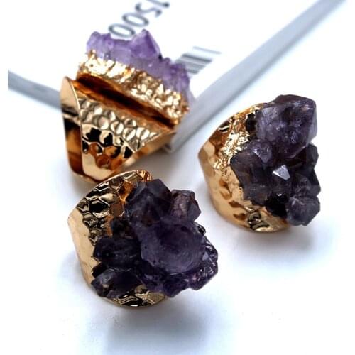 1pc Raw Mineral Stone Quartz Crystal Rings Midi Knuckle Open Cuff Rings for Women Natural Amethysts Rings Retro Reiki Healing