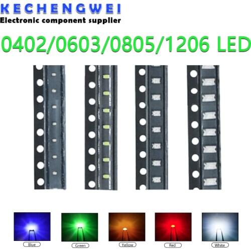 100pcs 0402 0603 0805 1206 smd led Red Yellow Green White Blue Orange light emitting diode Water Clear LED Light Diode Set