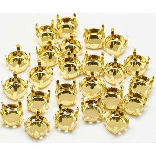 100pc 8/10/12/14/16mm Golden Flat Round 201 Stainless Steel Rhinestone Claw Settings for Jewelry Making DIY Accessories Finding