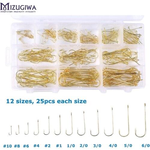 300Pcs MIZUGIWA High Carbon Steel Fishing Hooks Set in Fly Fishhook Barbed With Hole Jig Crank Big Bass for Soft Fishing Lure