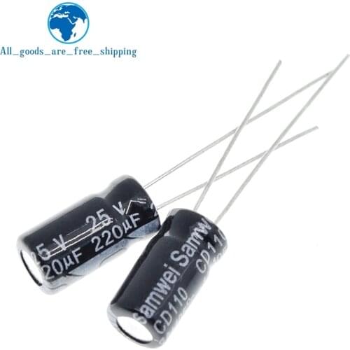 50PCS Higt quality 25V220UF 6*12mm 220UF 25V 6*12 Electrolytic capacitor