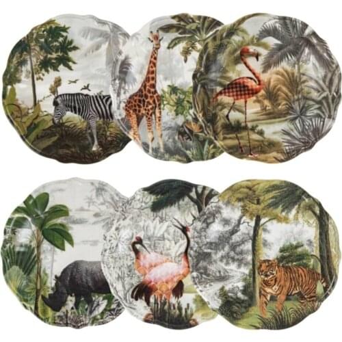 6Pcs Jungle Flamingo Animal Combined Plates Set Ceramic Plates Africa Zebra Pattern Plates Steak Breakfast Cake Fruits Dish