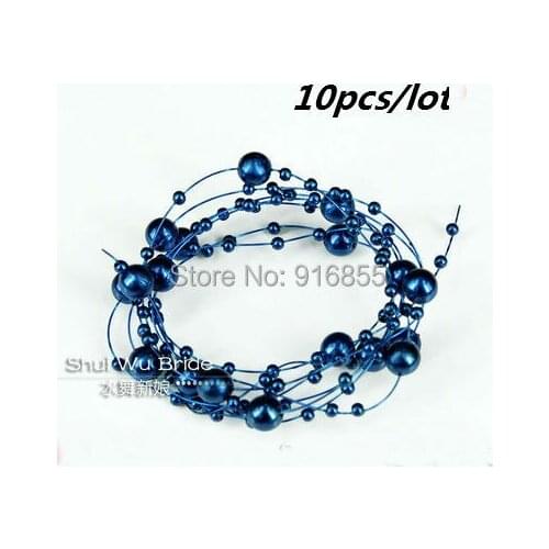 Free Shipping Dark Blue 10pcs/lot Flowers Pearl Beads Chain Craft DIY Wedding Party Holding Decoration