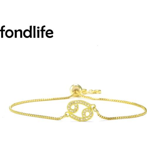 Shiny AAA Cubic Zirconia Crystal Cancer Charm Bracelet Women Lady Twelve Constellations Zodiac Brass CZ Chain Trendy Jewelry He