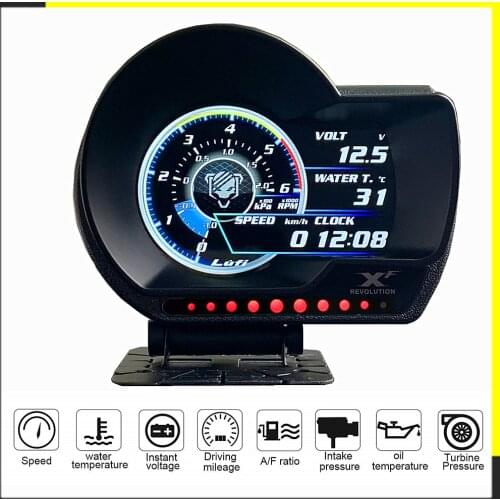 LUFI XF English Version OBD2 digital turbo boost oil pressure temperature gauge for car Afr RPM Fuel level Speed Oil EXT Meter