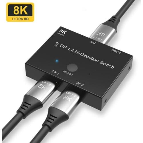 Displayport Splitter DP1.4 Switch Ports Bi-direction 1x2 / 2x1 Displayport Switcher Ultra HD 8K@30Hz 4K@120Hz for PS4 Xbox HDTV