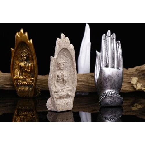 2pc/Set 21cm Resin Buddha Hand Figurines Creative Southeast Asia Monk Statue Retro Sculptures Art Decor Ornament Home Decoration