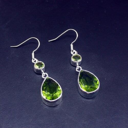 Hermosa Natural Green Peridot Unique Genuine 925 Silver Dangle Drop Hook Earrings Jewelry Gifts for Women Girls 20214200