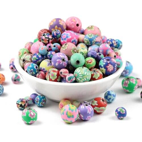 JHNBY Pattern Round Polymer Clay 6 8 10 12 14mm 50pcs Loose Flower Beads Girl Diy Accessories for Jewelry Bracelets Making