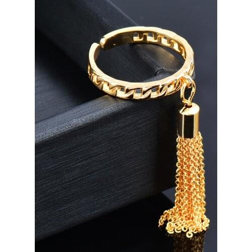 KIOOZOL Elegant Tassel Pendant Rose Gold Silver Color Adjustable Ring For Women Wedding Party Fashion Jewelry 628 KO5