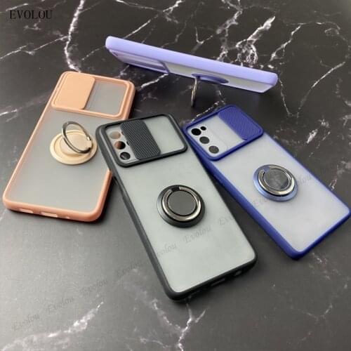 Ring Stnad Silicone Phone Case For Samsung S21 Ultra Plus Slide Camera Protection Cover For Samsung Note 20 Ultra Quantum 2 Case