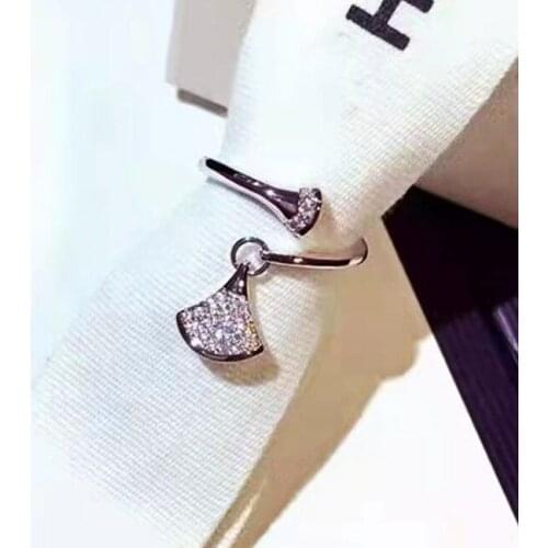 Cute Skirt Pendant Silver Rose Gold Adjustable Ring with Bling Zircon Stone for Women Wedding Engagement Fashion Jewelry