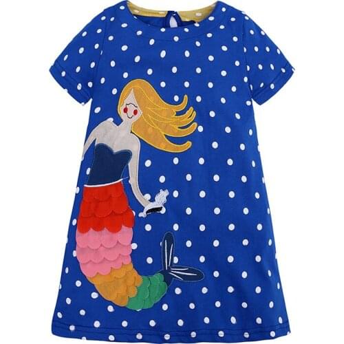 Summer Girls Dress Mermaid Cartoon New Dresses Baby Girl 2021 Dress Appliques Cotton Tunic Top Kids Dress Children Clothing