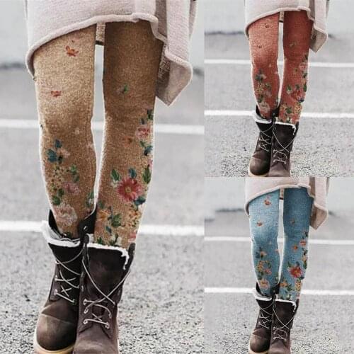 Fashion Women High Waist Leggings Floral Print Long Skinny Pants Women Floral Print Elastic Waistband Trousers for Autumn