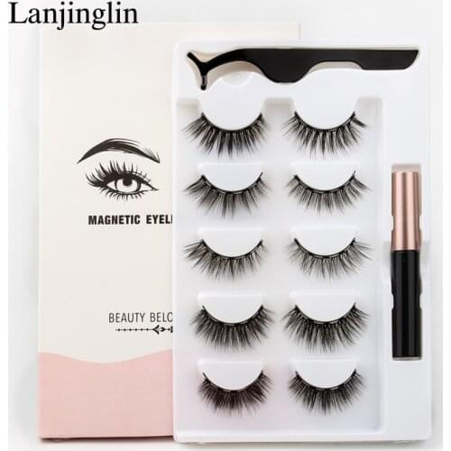3/5Pairs Magnetic Eyelashes 3D Mink Eyelashes Makeup Magnetic Lashes Eyeliner Tweezers Set Natural False Lashes Short Faux Cils
