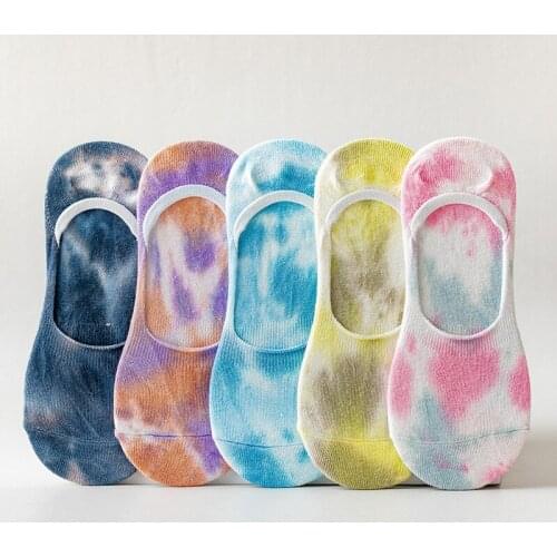 Women Sock Slippers 2021 New Design Tie-Dye Cute 82% Cotton Socks Fashion Invisible No Show Breathable Japanese Style Socks