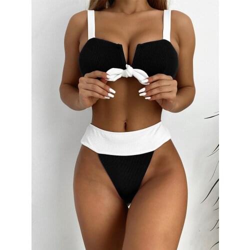 New Splicing Bikini Push Up Swimsuit Female Swimwear Women Two-pieces Bikini set With Thong Bather Bathing Suit Swim Lady 2021