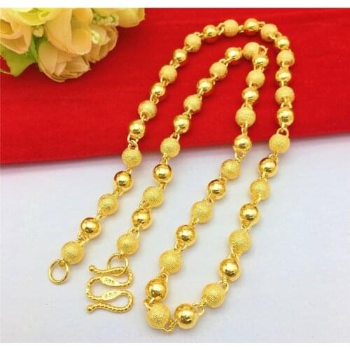 Luxury 18K Gold Necklace for Men Women Thick Yellow Gold Necklace for Wedding Engagement Anniversary Beads Chain Jewelry Gifts