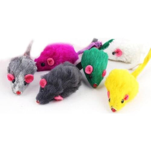 Pawstrip 5pcs/lot False Mouse Cat Toy With Sound Rattling Soft Real Rabbit Fur Toy For Cats 2inch Colorful Rat Playing toy