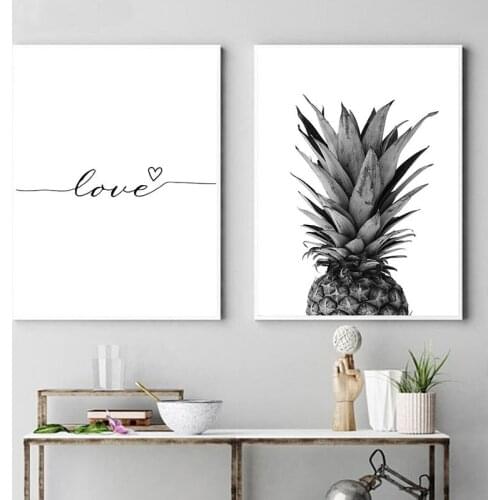 Nordic Poster Black And White Fruit Pineapple Picture Canvas Prints Lover Quote Painting Wall Art For Living Room Home Decor