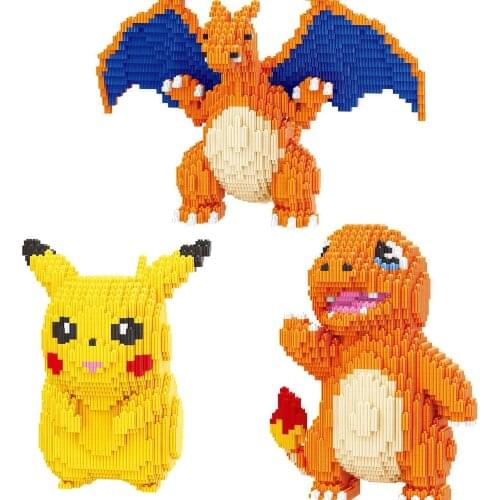 Pokemon Connection Building Blocks Pikachu Charizard Charmander Big 3D Model Assembled Diamond Mirco Bricks Figure Toy For Kids