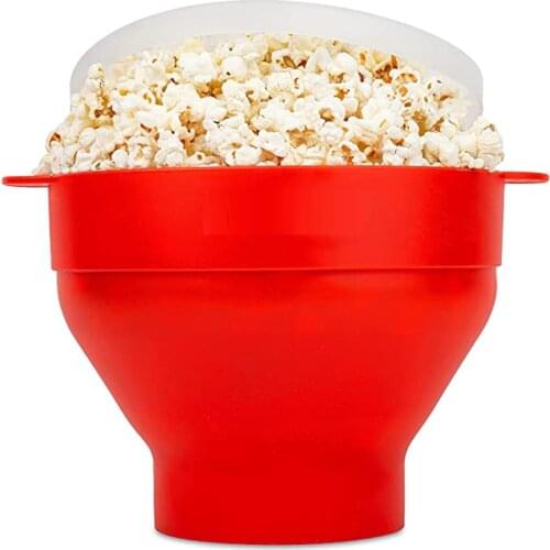 Microwave Popcorn Maker Silicone Foldable Red High Quality Kitchen Easy Tools with Lid Bowls Popcorn DIY Maker Bucket Bowl