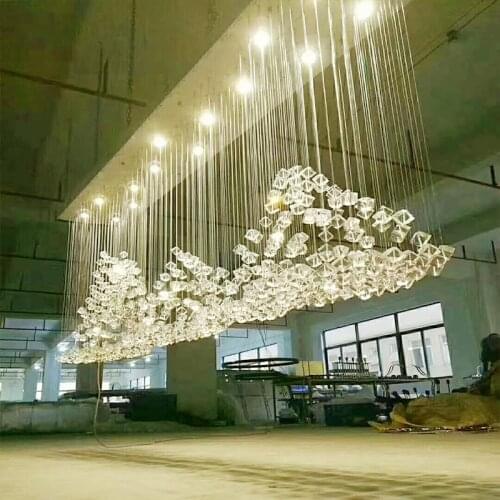 Simple modern creative rockery chandelier rectangular crystal chandelier sales department sandpan area ice crystal chandelier