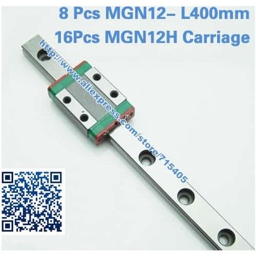 Hot Sale 8Pcs MGN12 rail - L400mm and 16Pcs MGN12H carriage MR12 rail 12mm rail