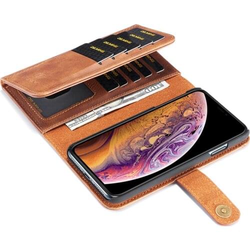 DG.MING Luxury Genuine Leather Wallet Case for Apple Iphone 11 12 Pro X XS Max XR 7 8 Plus Cash Card Pocket Removeable Back Case