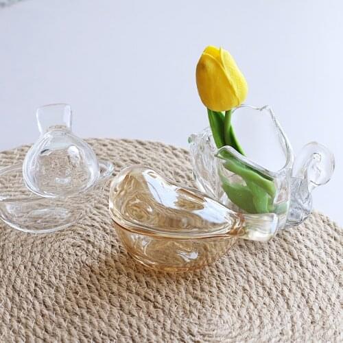 White transparent glass little swan jewelry storage box desk decoration Amber bird ring box home decor organizador de joyas