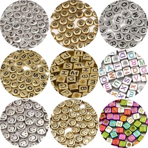 Mixed 100pcs Acrylic Beads Alphabet Digital Smiley Loose Spacer Beads For Jewelry Making DIY Handmade Necklace Accessorie