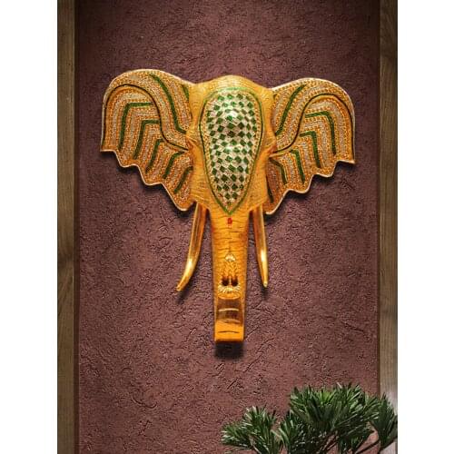 Southeast Asian style wall solid wood carving elephant corridor pendant elephant head wall decoration and wall hanging