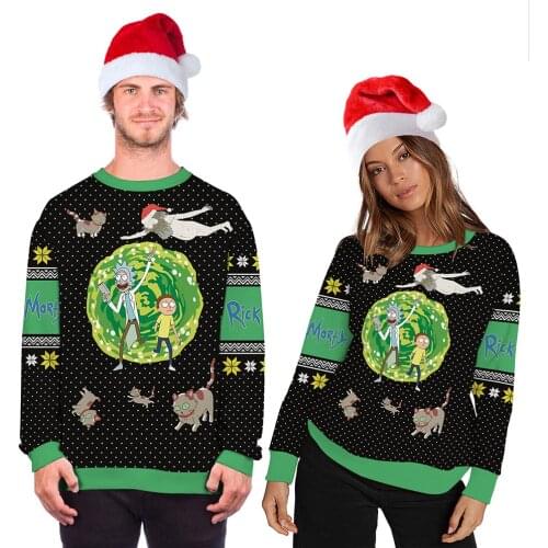 Unisex Cartoon 3D Print Ugly Christmas Sweater Round Neck Couple Outfit Pullover Sweater Men Women Winter Plus Size Clothing