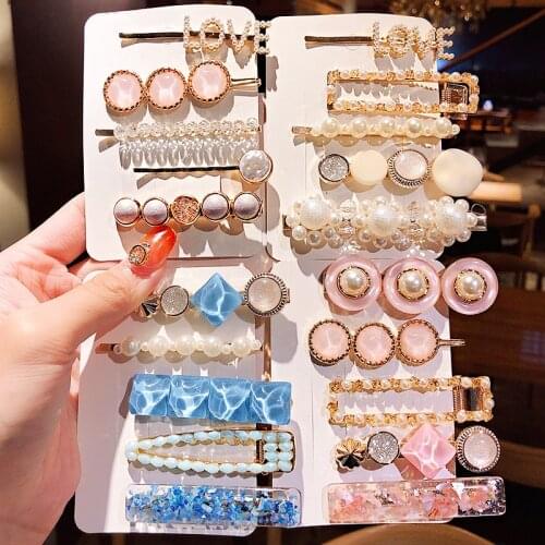 3/5PCS/Set Ins New Women Girls Elegant Pearls Geometric Hairpins Sweet Headband Hair Clips Barrettes Fashion Hair Accessories