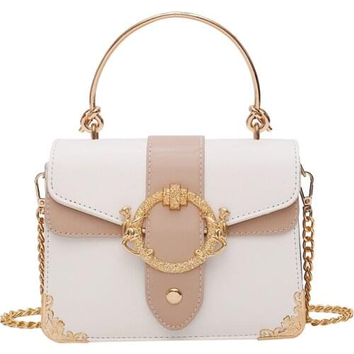 Womens Handbag Chain Shoulder Messenger Bag Contrast Color Square Crossbody Bag 2021 Totes with Metal Handle Quality Pu Leather