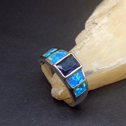 Hermosa Blue Opal Sapphire Gemstone Lovely Genuine 925 Silver Band Ring Wedding Engagement Gifts for Women Size 7# 20214381