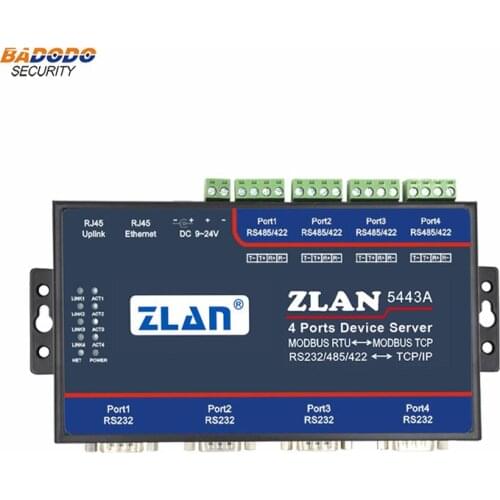 Zlan5443a 4 Port Rs232 Rs485 Rs422 To Ethernet Tcp Ip Converter Modbus Rtu Tcp Gateway Serial Device Server