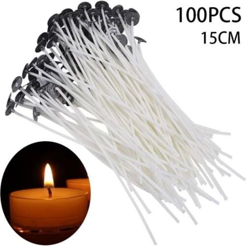 100Pcs 15cm Cotton Tightly Weaving Candle Wicks Smokeless Wax Pure Cotton Core DIY Candle Making Pre-Waxed Wicks Party Supplies