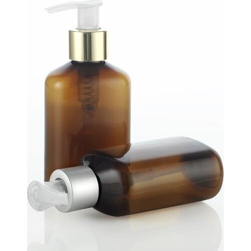 125ML Brown Plastic Bottle With Silver/gold Anodized Aluminum lotion pump,125CC Shampoo Sub-bottling,Empty Cosmetic Container