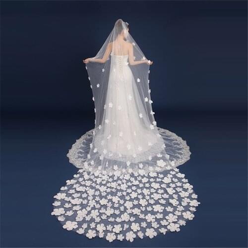 Handmade 3D Flowers Wedding Veil Bridal Customized Petals Woman Chapel Bridal Veils amanda novias Accessaries