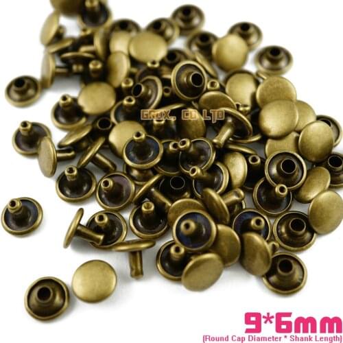 500 set 9*6mm Antique Brass Double Cap Round Rapid Rivet Leathercraft Rivet