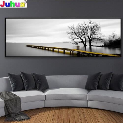 Full Square/Round Drill Diy Diamond Painting"Black White tree"Large Size Embroidery Mosaic Cross Stitch Kits Bridge Scenery