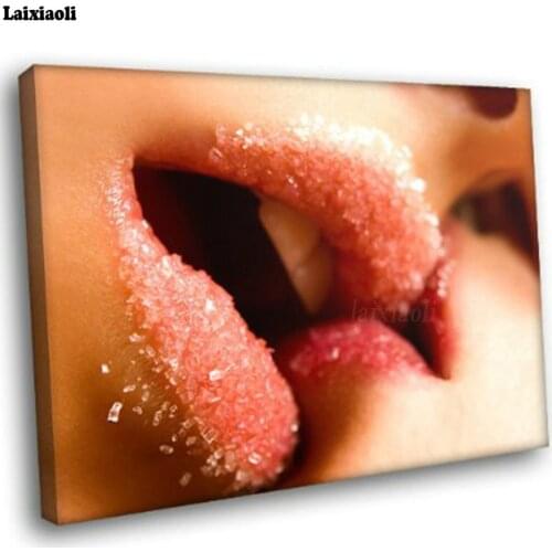 DIY Diamond Embroidery Cross Stitch Mosaic 5d diamond painting Kiss Sugar Lips Close Lesbian Lover Full square round Gay decor
